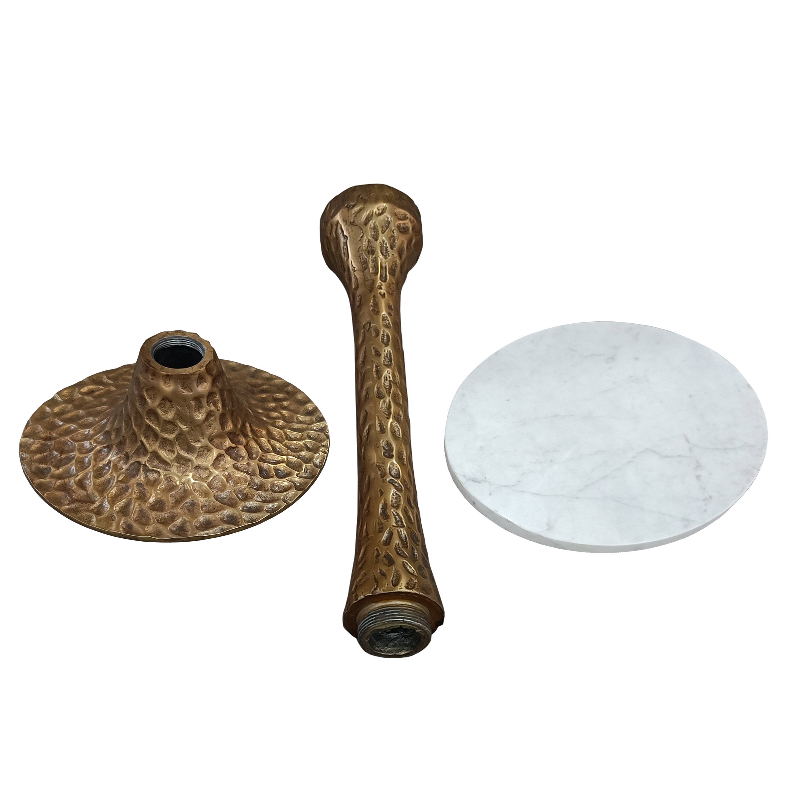 Alt View 5. Manhattan Lane - Accent Side Table, 14.5 Inch Round White Marble Top, Antique Brass Hammered Pedestal Base - Antique Brass, White.