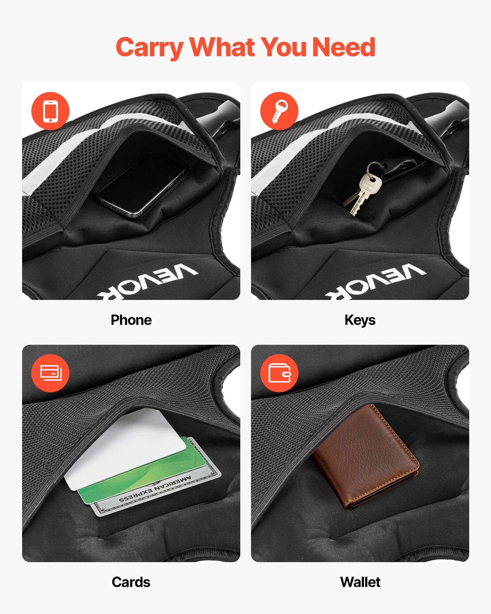 Carry What You Need

Phone

Keys

Cards

Wallet