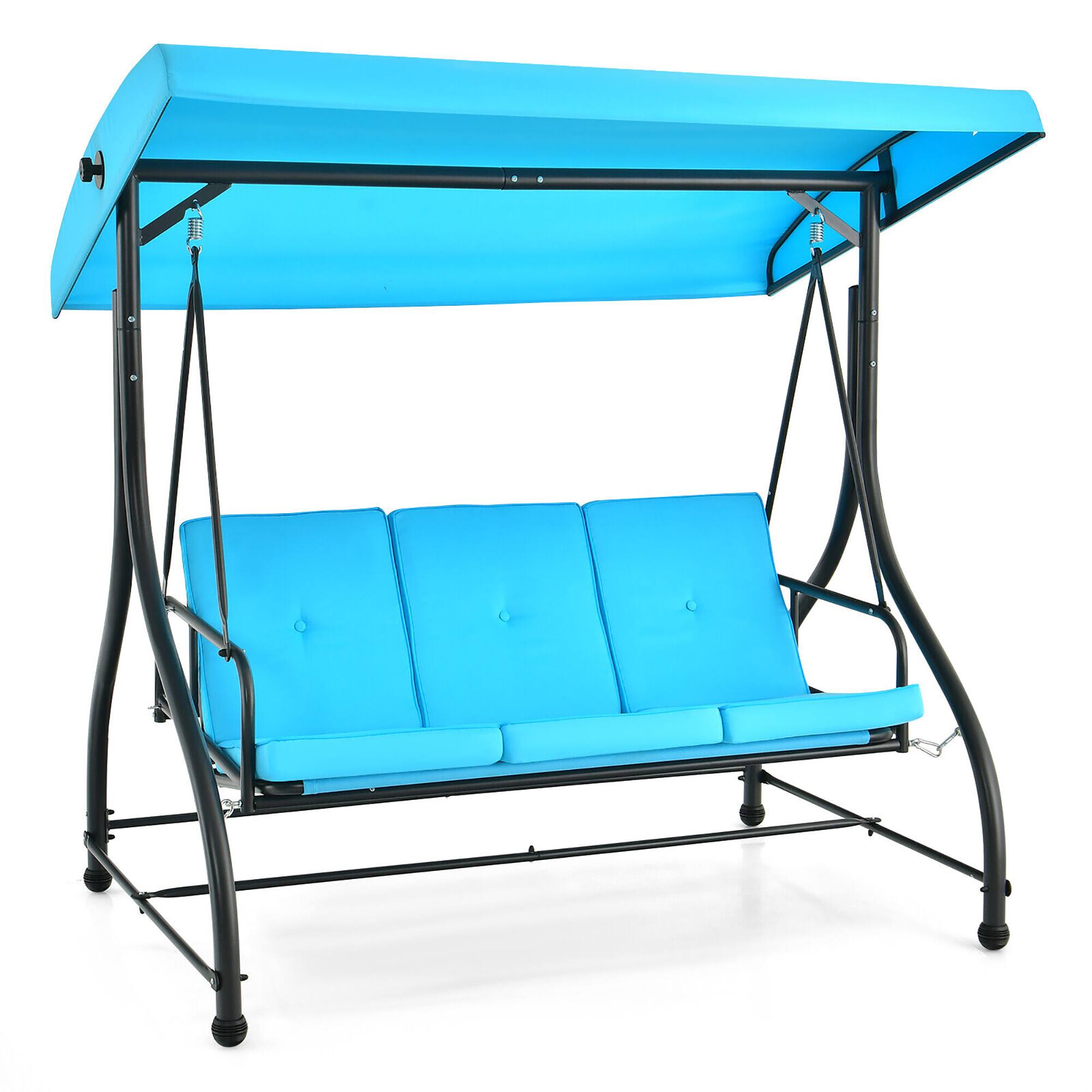 Alt View 9. Gymax - Gymax 3-Seat Outdoor Converting Patio Swing Glider Adjustable Canopy Porch Swing Blue - Blue.
