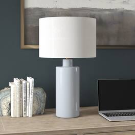 Hudson&Canal - Selina 25" Tall Ceramic Table Lamp with Fabric Shade in Smoky Blue/White