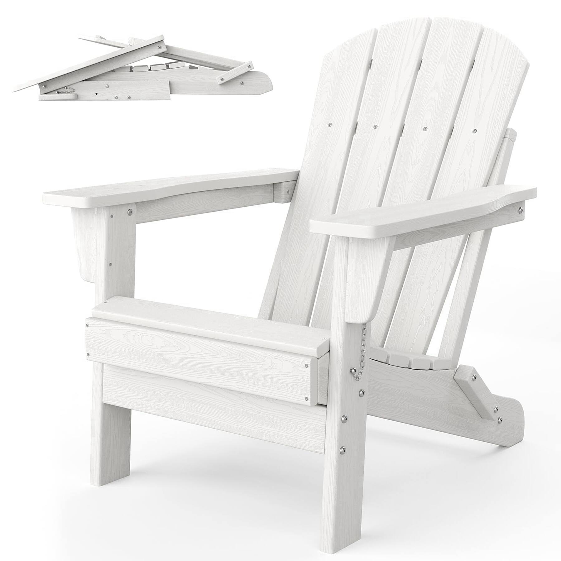 Front. Acekool - HDPE Plastic Folding Adirondack Chair with Wood Texture Outdoor Patio Slatted Fire Pit Chair, Set of 1 - White.