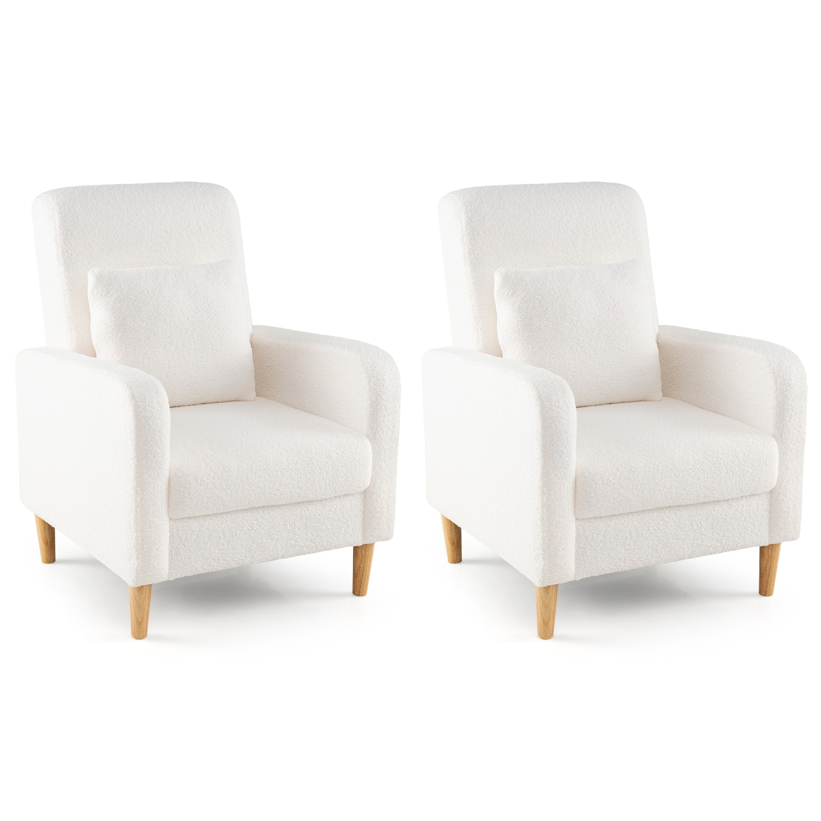 Gymax - 2PCS Accent Chair w/Lumbar Pillow Teddy Fleece Cover Rubber Wood Legs - White