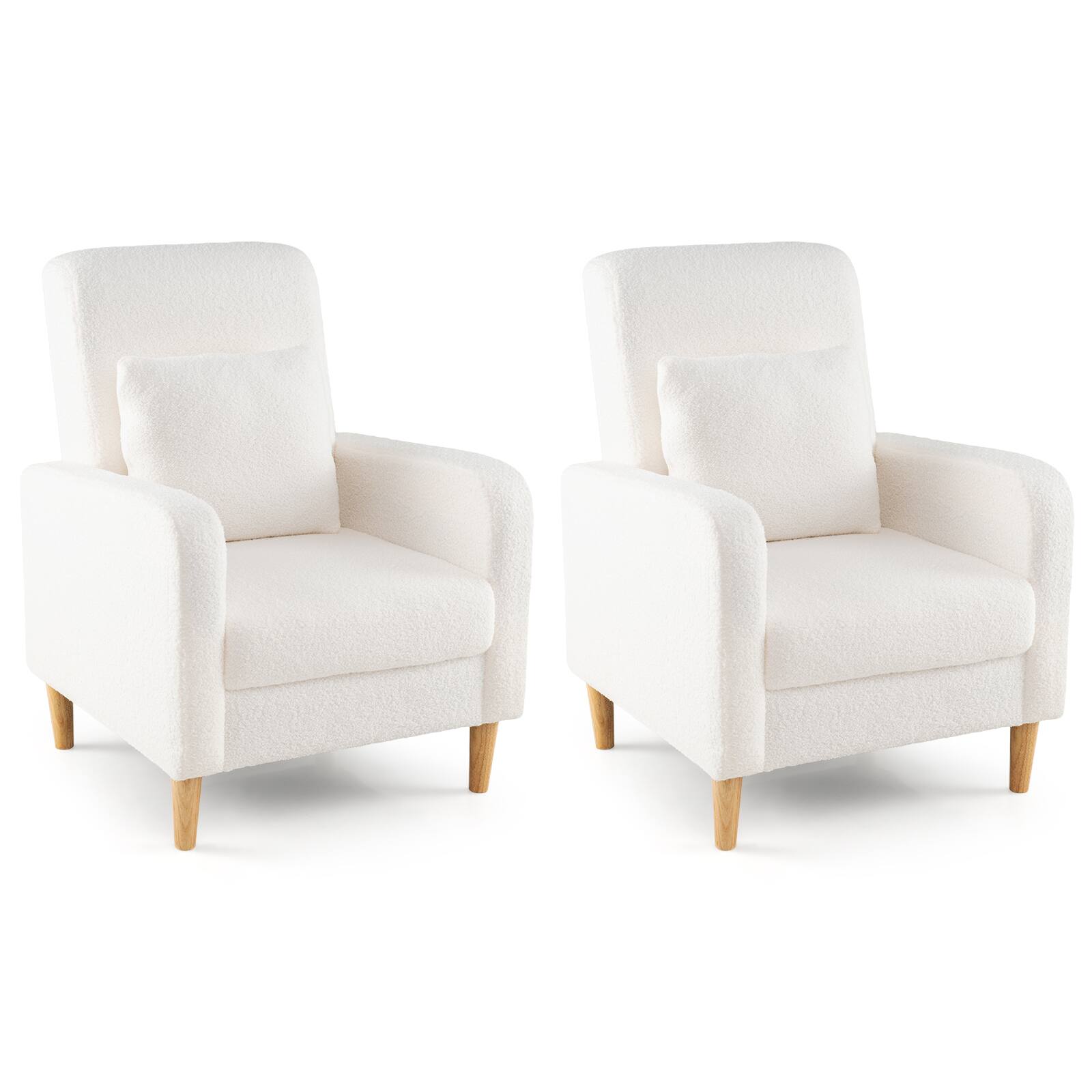 Front. Gymax - Gymax 2PCS Accent Chair w/Lumbar Pillow Teddy Fleece Cover Rubber Wood Legs - White.
