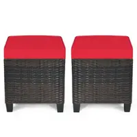 Costway 2PCS Patio Rattan Ottoman Cushioned Seat Foot Rest Coffee Table - Red - Front_Zoom