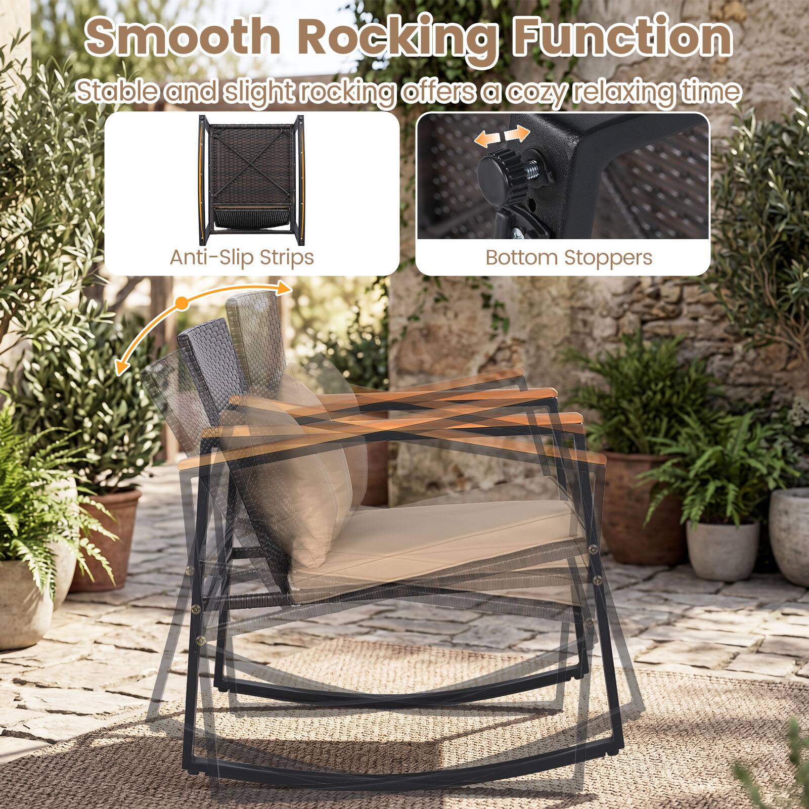 Smooth Rocking Function  
Stable and slight rocking offers a cozy relaxing time  
Anti-Slip Strips  
Bottom Stoppers