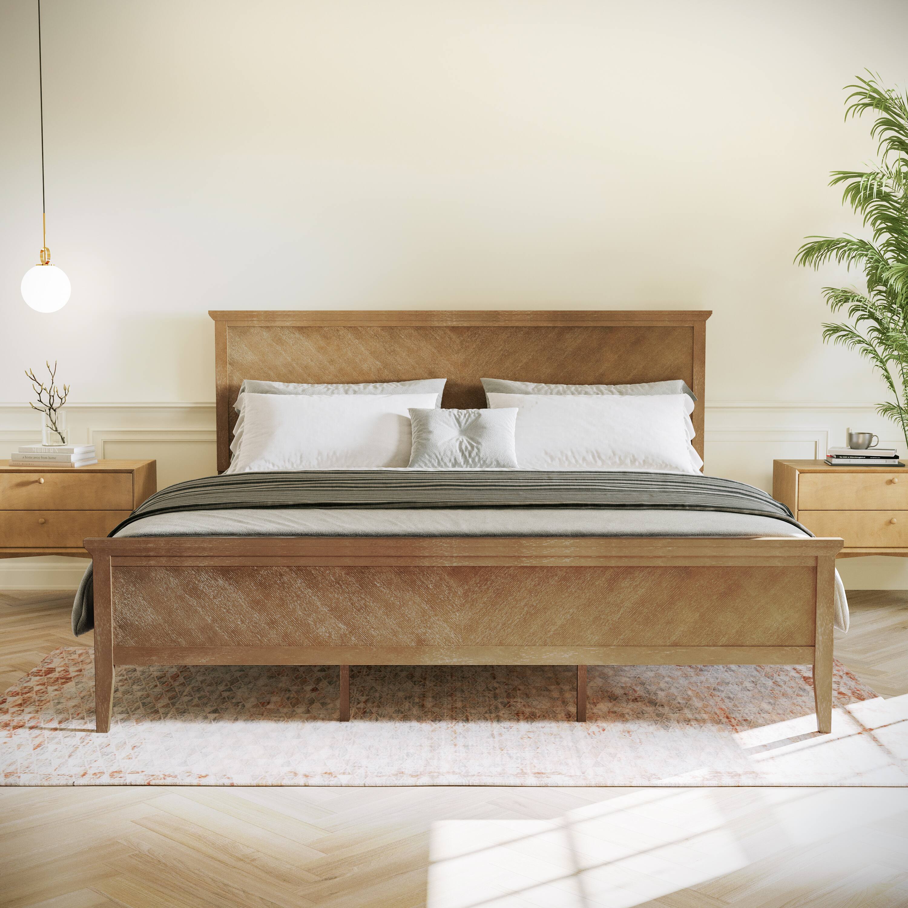 Alt View 1. Flash Furniture - Fiona Light Brown King Size Solid Wood Platform Bed Frame with Headboard, Footboard, and Slatted Bottom - Brown.