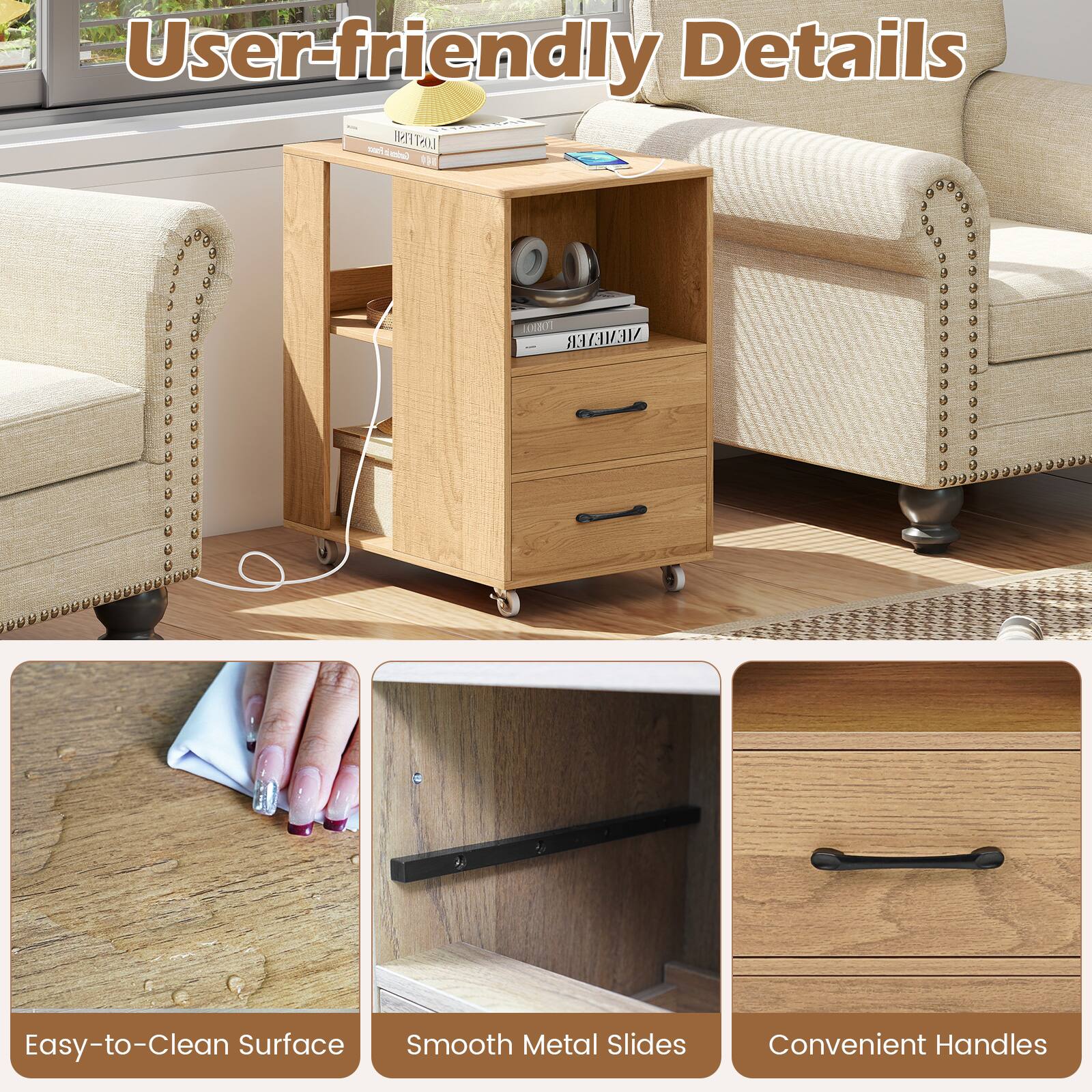 User-friendly Details

- Easy-to-Clean Surface
- Smooth Metal Slides
- Convenient Handles