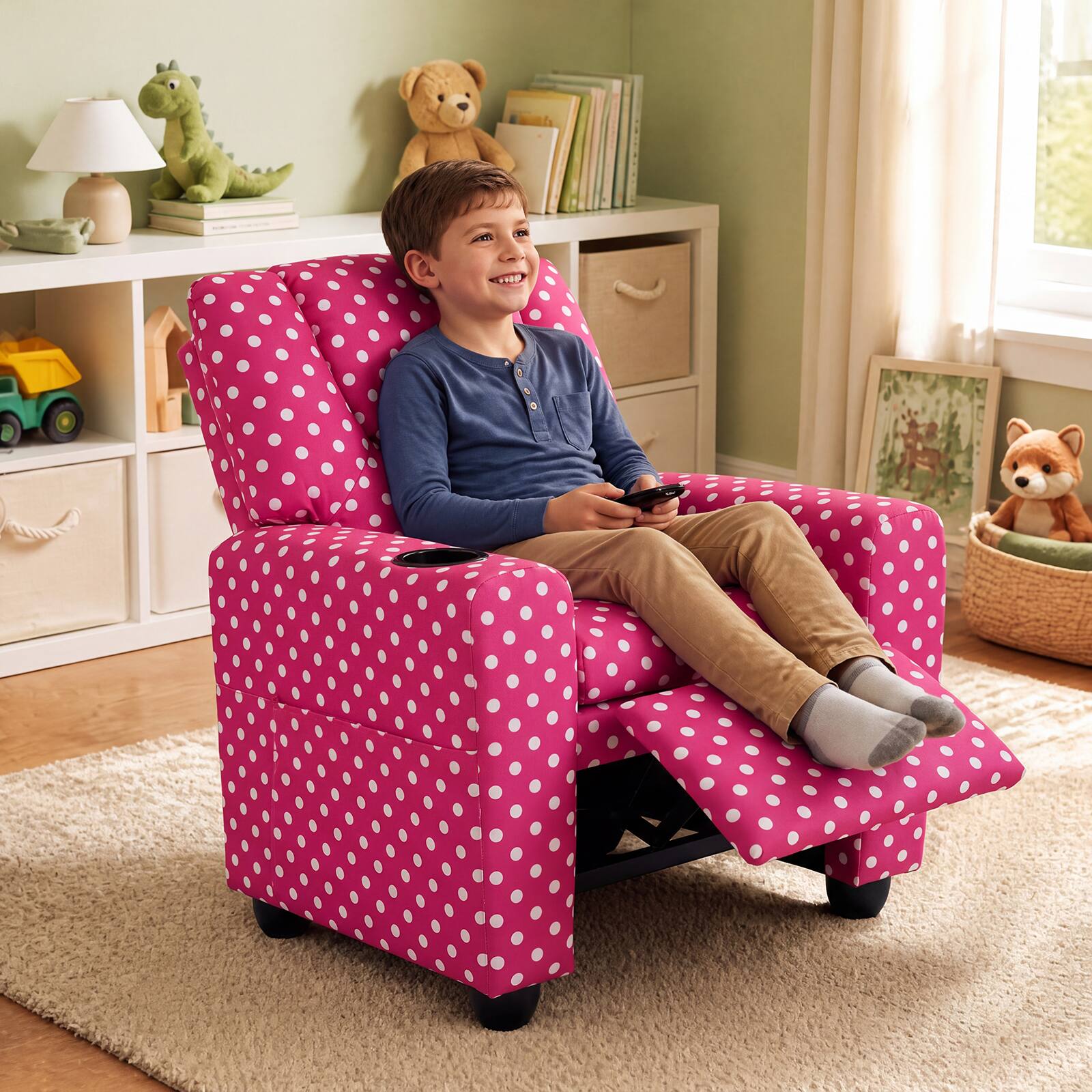 Alt View 5. Costway - Costway Kids Recliner with Cup Holder with Adjustable Backrest & Footrest for Boys & Girls - Pink+White.