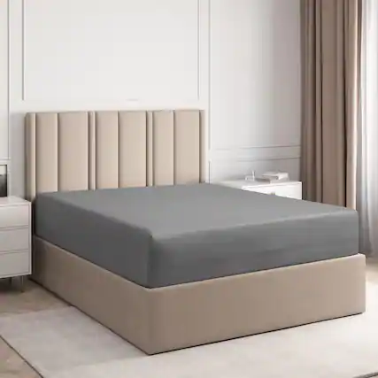 Front. CGK Linens - Premium Fitted Sheet Ultra Soft & Breathable - Deep Pocket for 8"-16" Mattresses - Twin - Dark Grey.