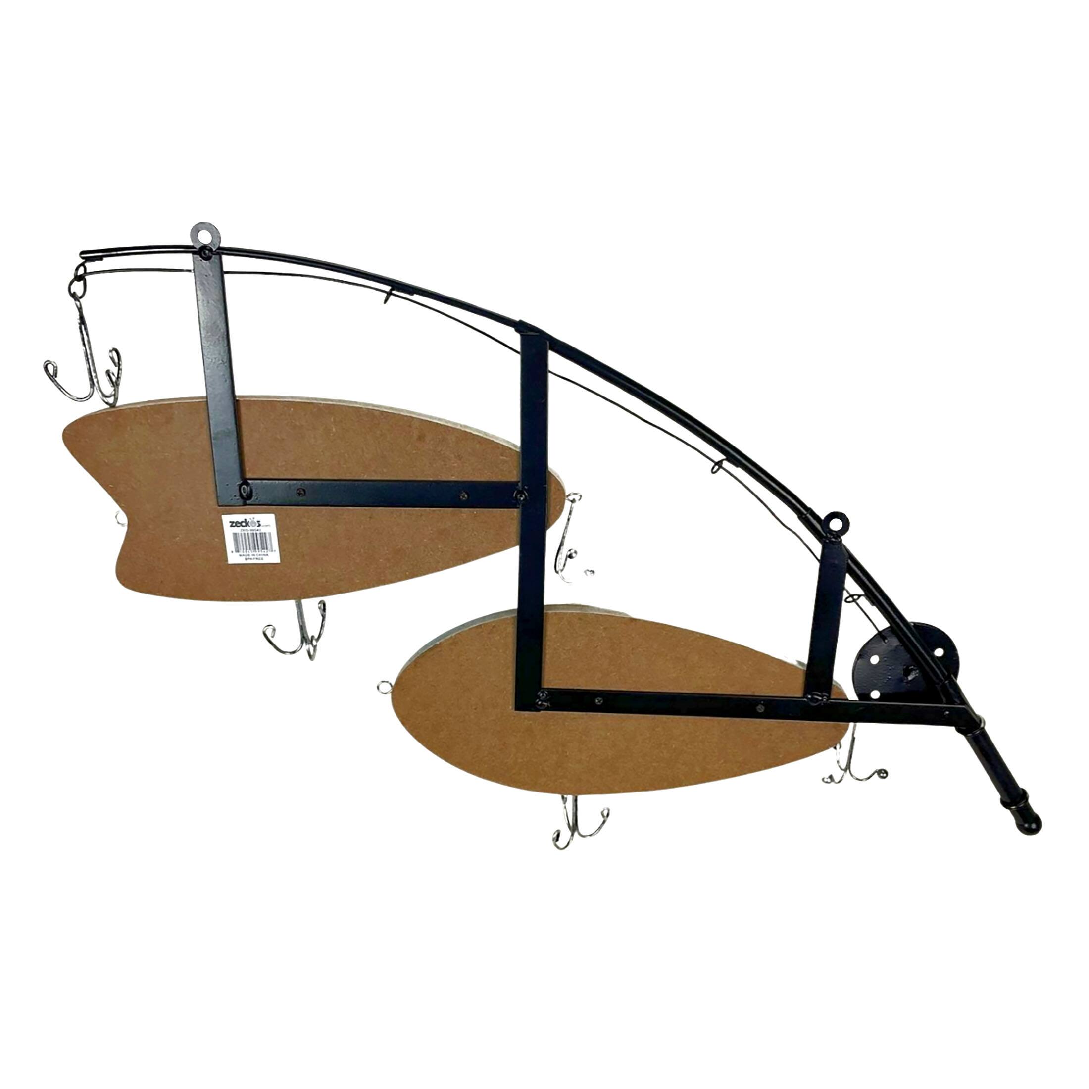 Alt View 8. Zeckos - Fishing Pole Wall Shelf with Two Lure Shelves Rustic Metal Wood Zeckos 24" Decor - Multicolored.