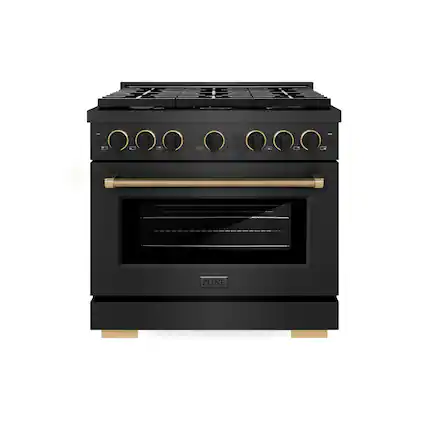 Front. ZLINE - Designer 36 in. 5.2 cu. ft. Freestanding Paramount Dual Fuel Range in Black Satin Steel with Black and Bronze Accents - Black Satin Stainless Steel.