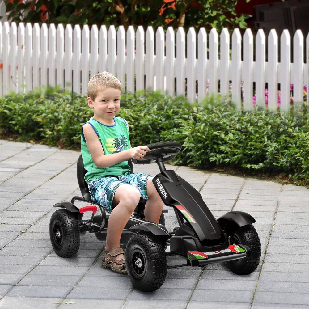 Angle. BreeBe - Kids Pedal Go-Kart with Adjustable Seat, Handbrake, Sharp Steering & 4 Non-Slip Wheels for Ages 5-12 - Black.