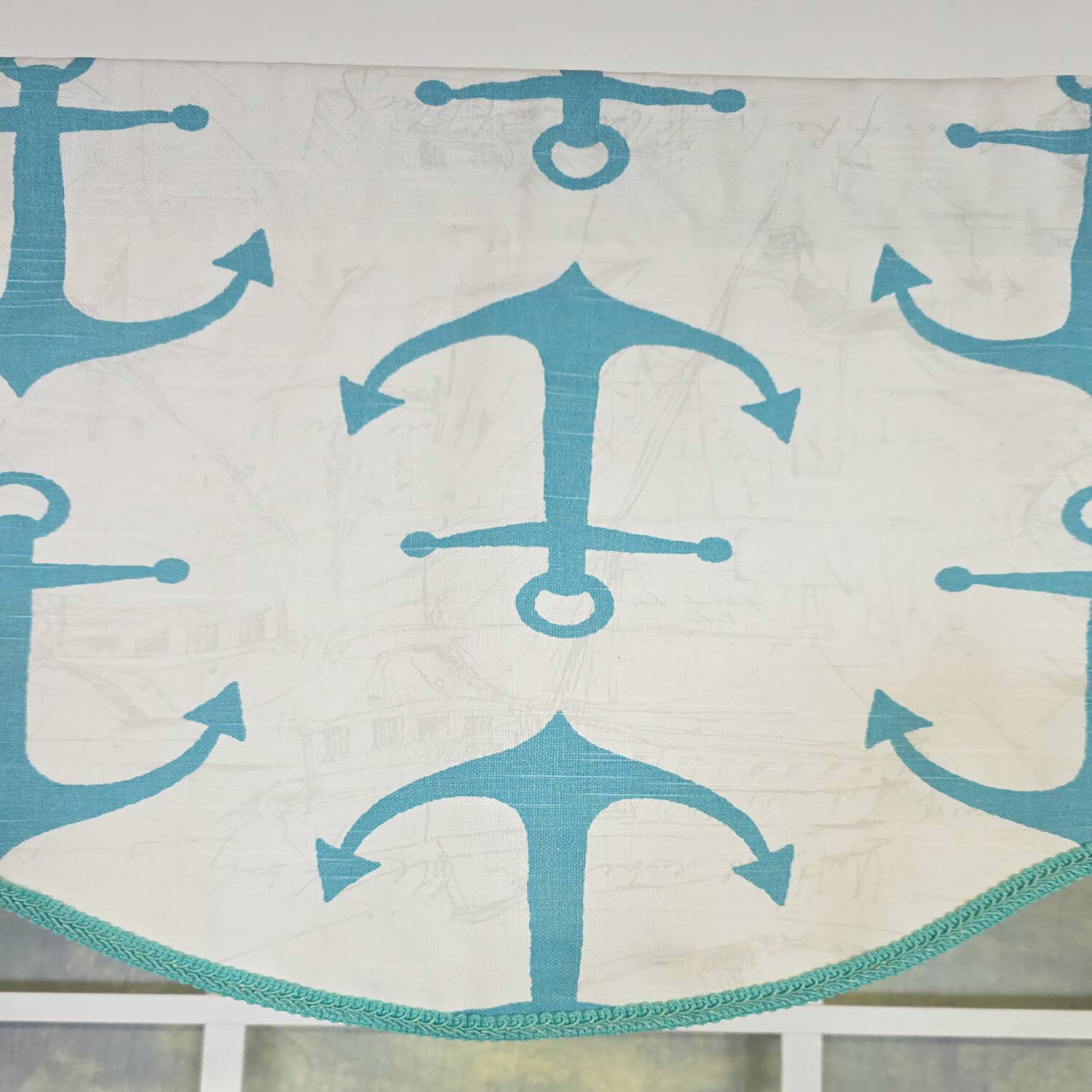 Alt View 1. RLF Home - RLF Home Anchors Cornice Window Valance 100% Cotton Lined Rod Pocket 50" x 17" Green - Green.