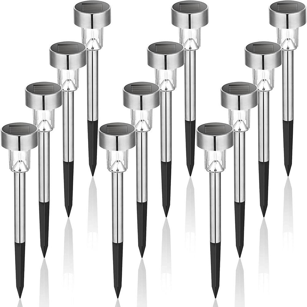 Front. MOSZAR LLC - Solar Lights Outdoor Waterproof, 12 Pack, Stainless Steel - White.