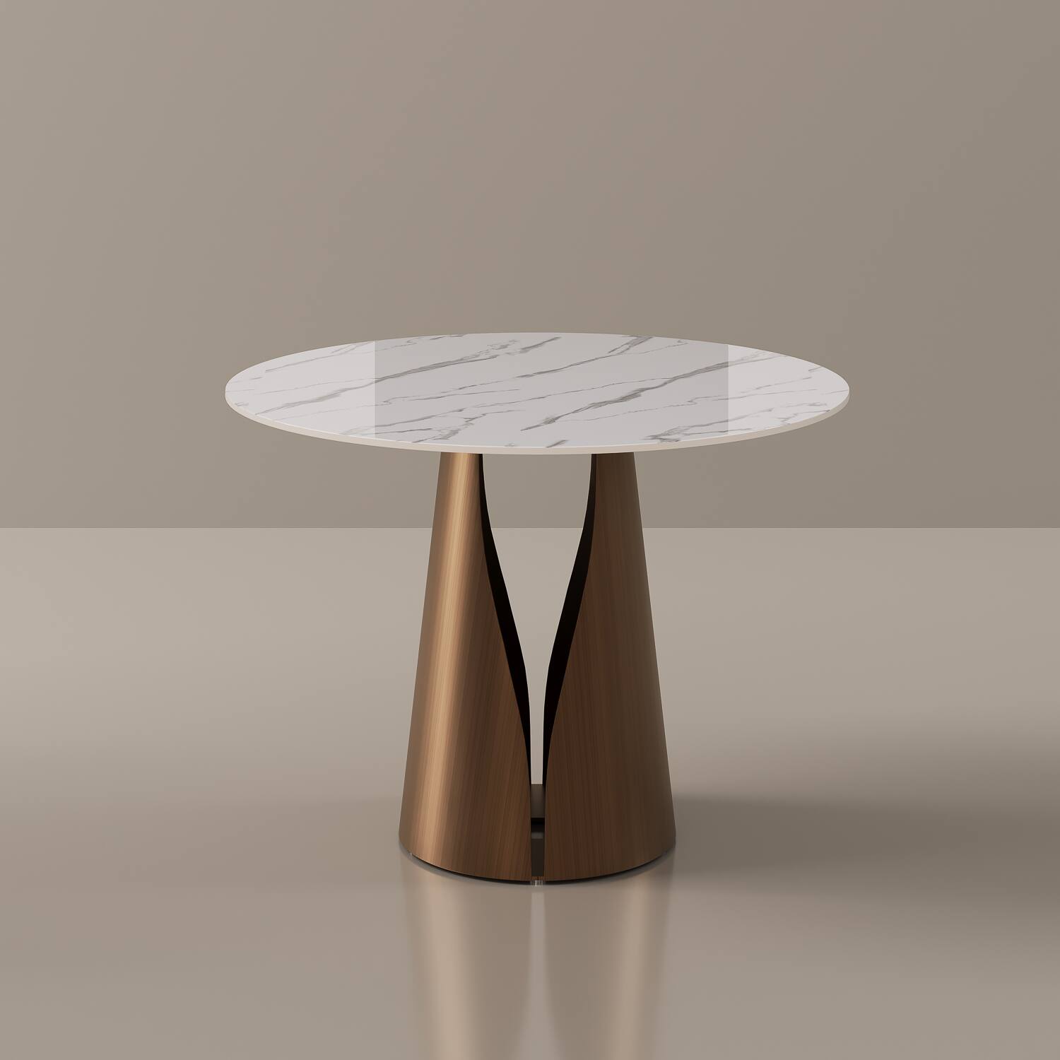 Alt View 7. POVISON - 32" Modern Bistro Table for Breakfast Nook & Compact Spaces, Glossy White Sintered Stone Top with Bronze Metal Base - White.