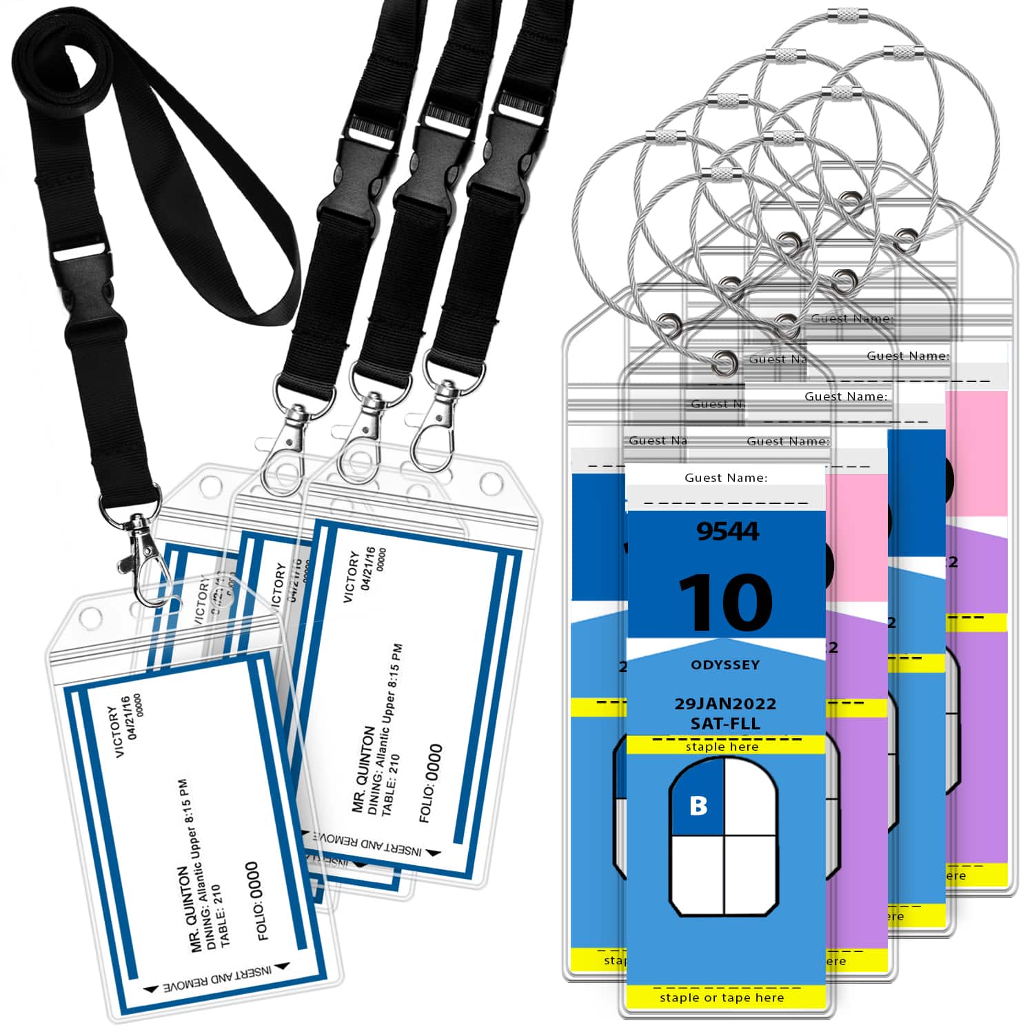 GreatShield - 8x Cruise Essentials Cruise Luggage Tag Holder + 4x ID Badge Holder with Lanyard, Cruise Ship for Royal Caribbean - Clear