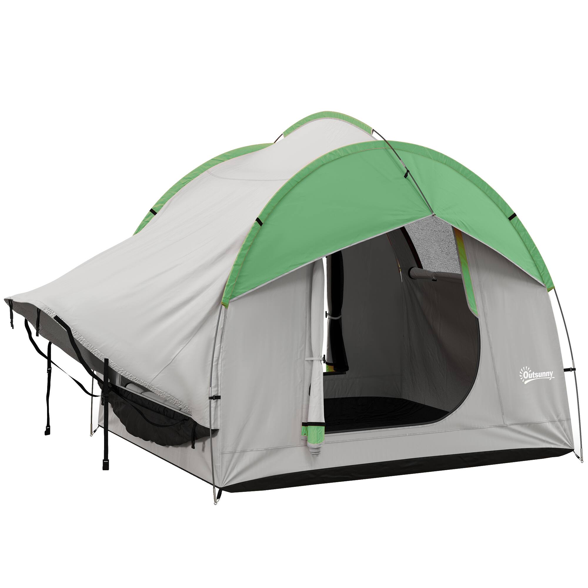 Front. Outsunny - SUV Tent, 2000mm Waterproof Truck Tent with 3 Doors and Mesh Window, 7.5' L x 6.9' W x 6.9' H - Gray and Green.