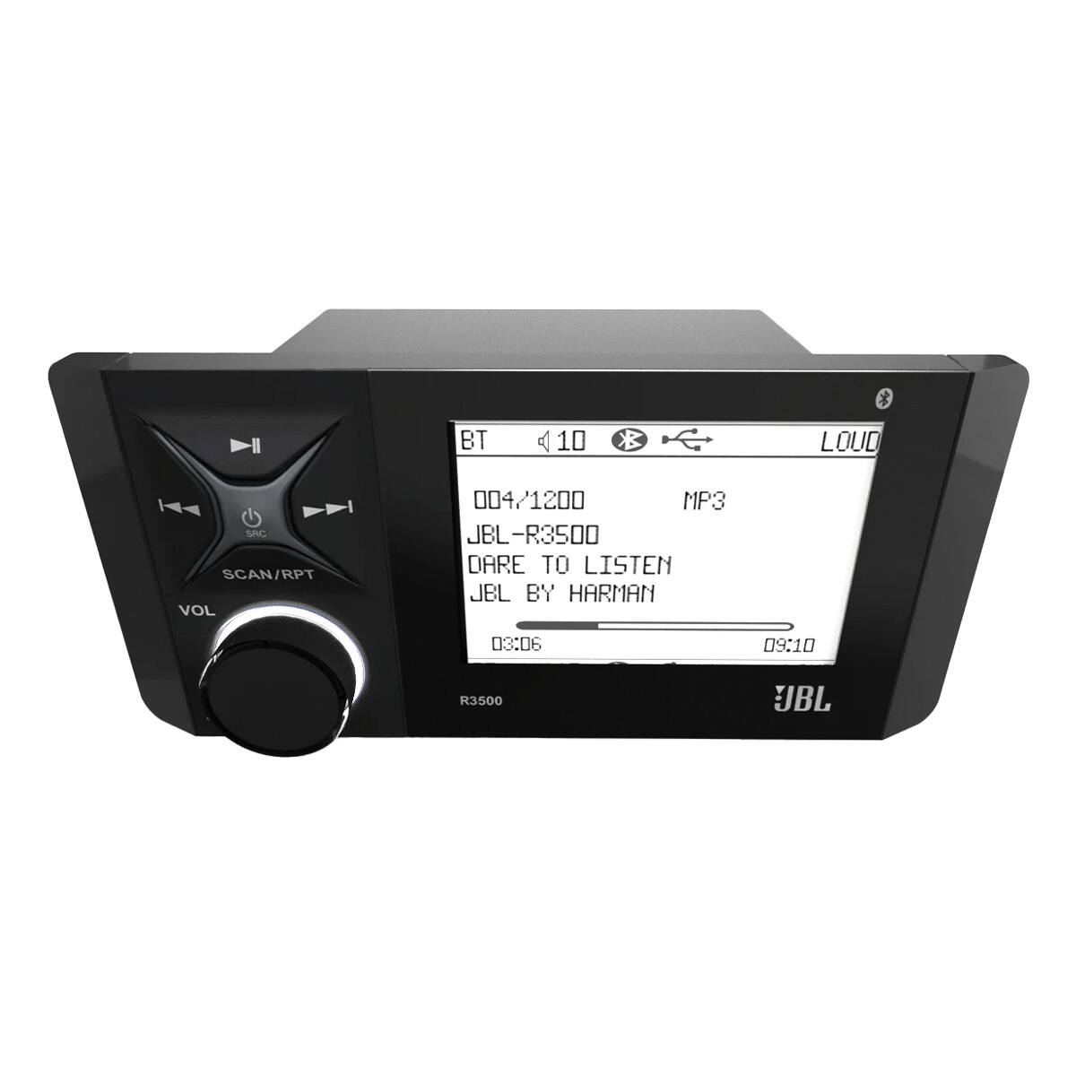 BT A 10  
LOUD  
004/1200  
MP3  
JBL-R3500  
DARE TO LISTEN  
JBL BY HARMAN  
03:06  
09:10  
R3500