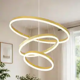 Loheer - Modern Gold Three Ring LED Chandelier Dimmable Adjustable Pendant Light