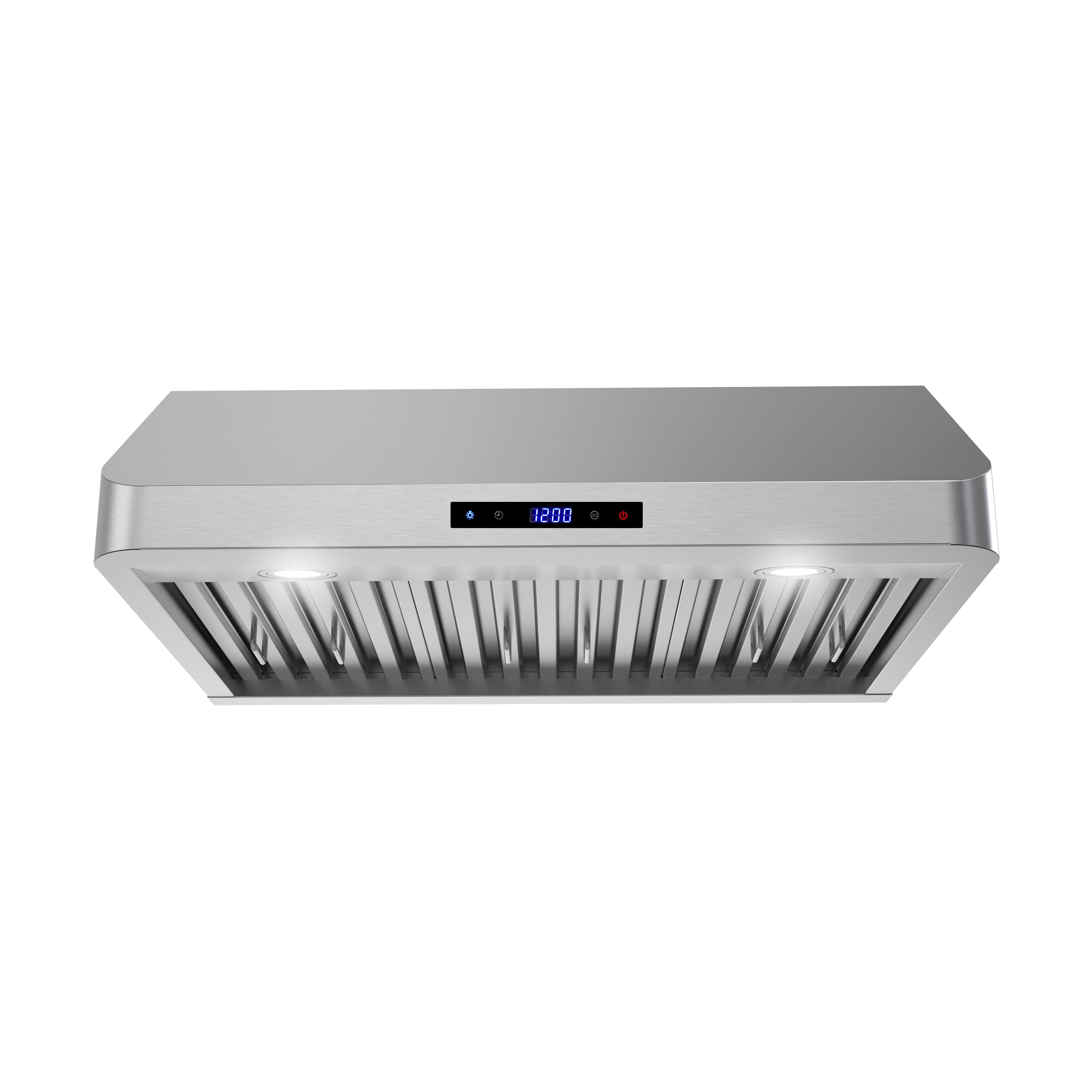Angle. Streamline - 30 in. Merlara Convertible Undermount 406 CFM Range Hood, Baffle Filters, Touchpad Control, LED Lights - Brushed Stainless Steel.