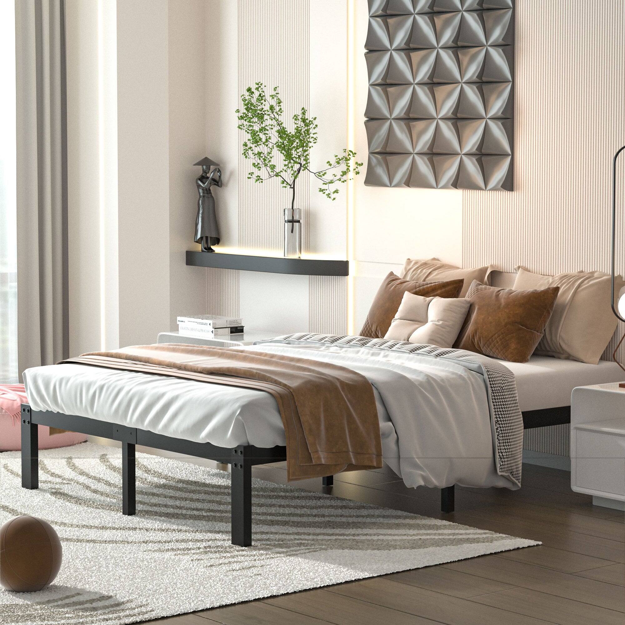 Alt View 2. Vecelo - Metal Platform Bed Frame with 16" Under-Bed Storage, Noise-Free Steel Slats, No Box Spring Needed, Heavy Duty Frame - 14" Full.