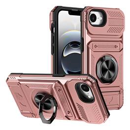 Dteck - Rugged Case For Apple iPhone 17e/ iPhone 16e Ring Holder Kickstand Magnetic Car Mount Hidden Card Slot Shockproof Cover - Rosegold
