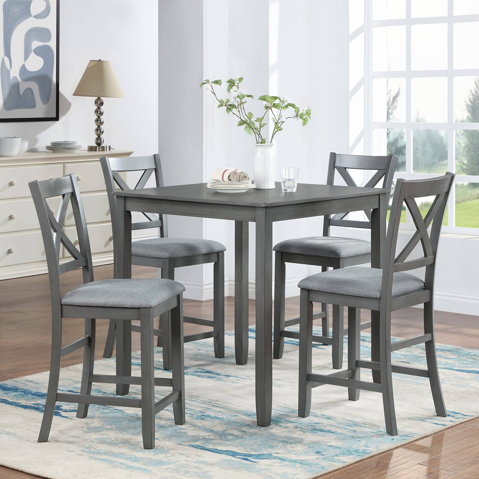 Alt View 1. Boyel Living - 5-Piece Counter Height Dining Set, 34.5 in Square Table with 4 Upholstered Chairs - Gray.