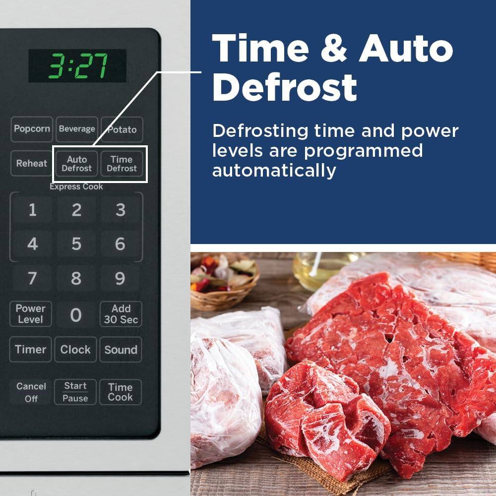3:27  
Popcorn Beverage Potato  
Auto Time Reheat Defrost  
Express Cook  
Time & Auto Defrost  
Defrosting time and power levels are programmed automatically  

1 2 3  
4 5 6  
7 8 9  

Power Level 0  
Add 30 Sec  
Timer Clock Sound  
Cancel Off  
Start Pause  
Time Cook