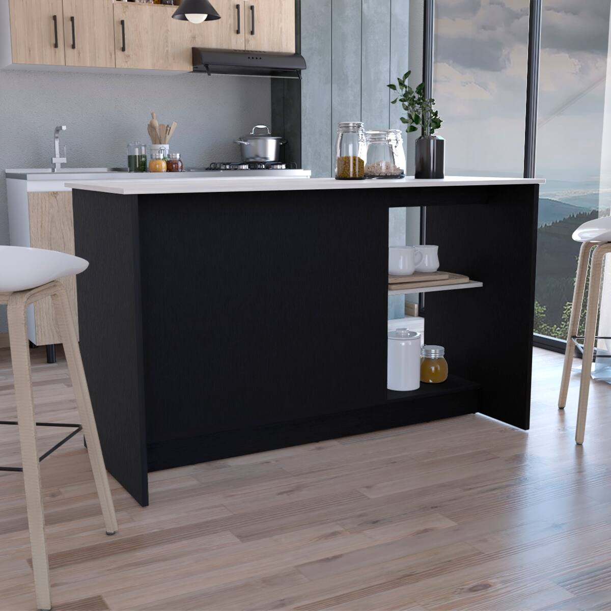 Alt View 1. Loheer - Loheer Modern Stationary Kitchen Island Large Top Surface - Multi.