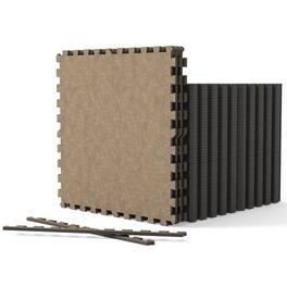 Costway - 50 Pack-200 Sq.Ft. Foam Floor Tiles Interlocking Carpet Tiles with Edge Borders - Light Brown