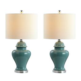 Jonathan Y - Qin 22" Ceramic/Iron Classic Cottage LED Table Lamp, (Set of 2) - White