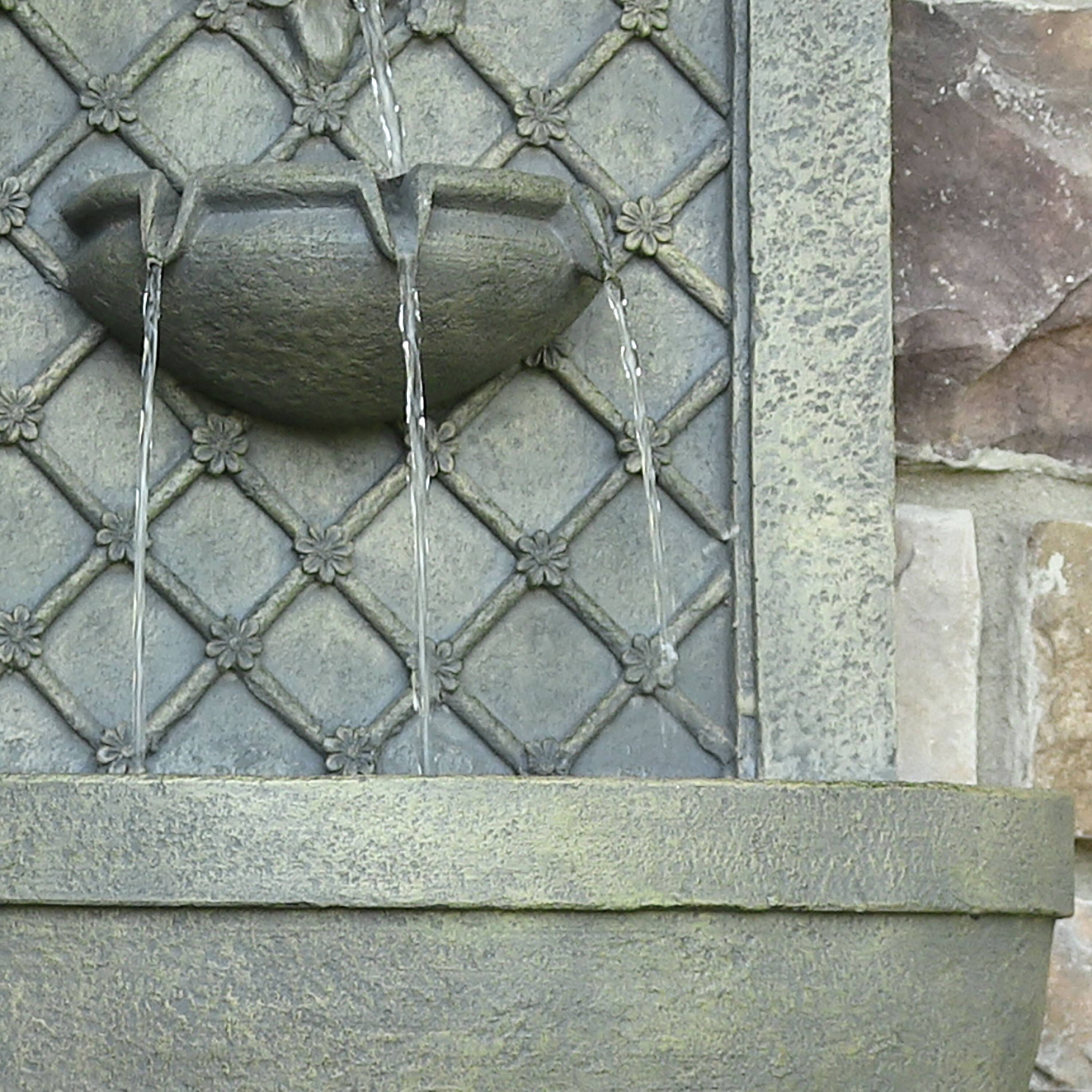Alt View 3. Sunnydaze - Rosette Leaf Polystone Outdoor Wall Fountain - French Limestone.
