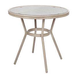 Emma + Oliver - Massalia Indoor/Outdoor Bistro Style 31.5 in. Table with Textilene, Glass Top, and Bamboo Finished Metal Frame - Black & White Textilene/Light Natural Frame