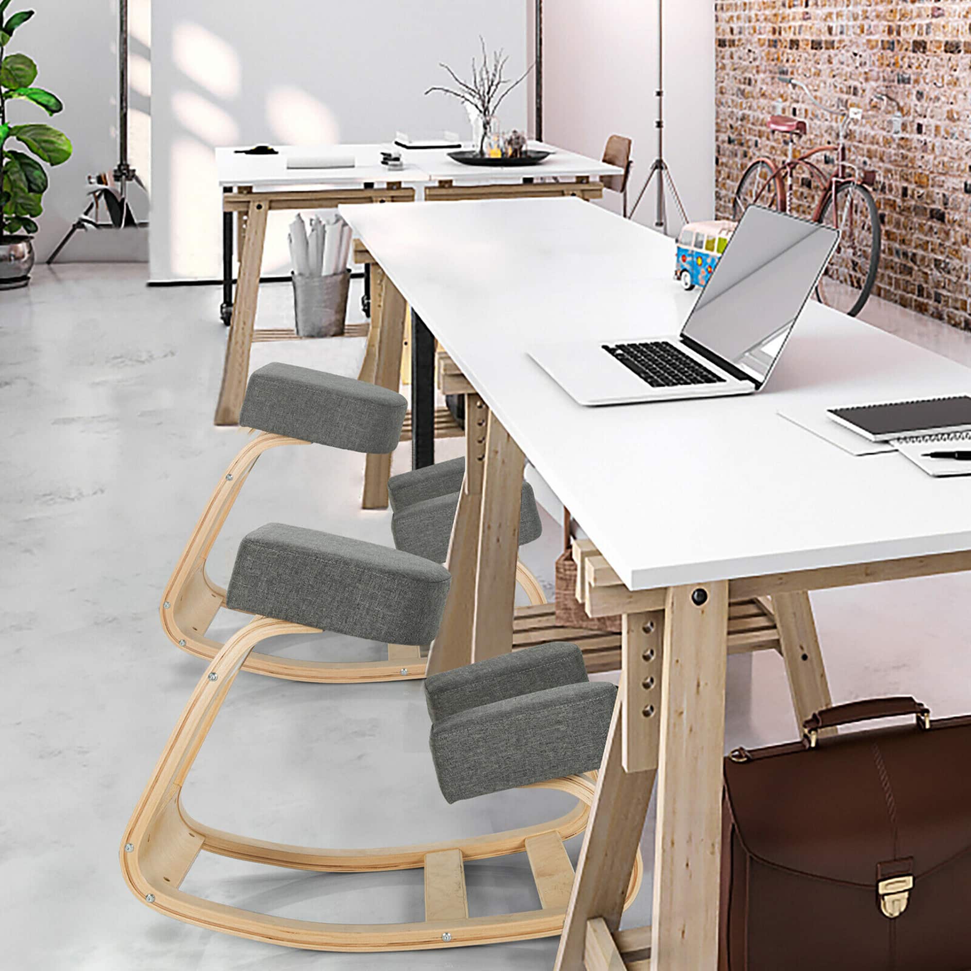 Angle. Costway - Ergonomic Upright Posture Kneeling Rocking Office Chair Stool - Grey.
