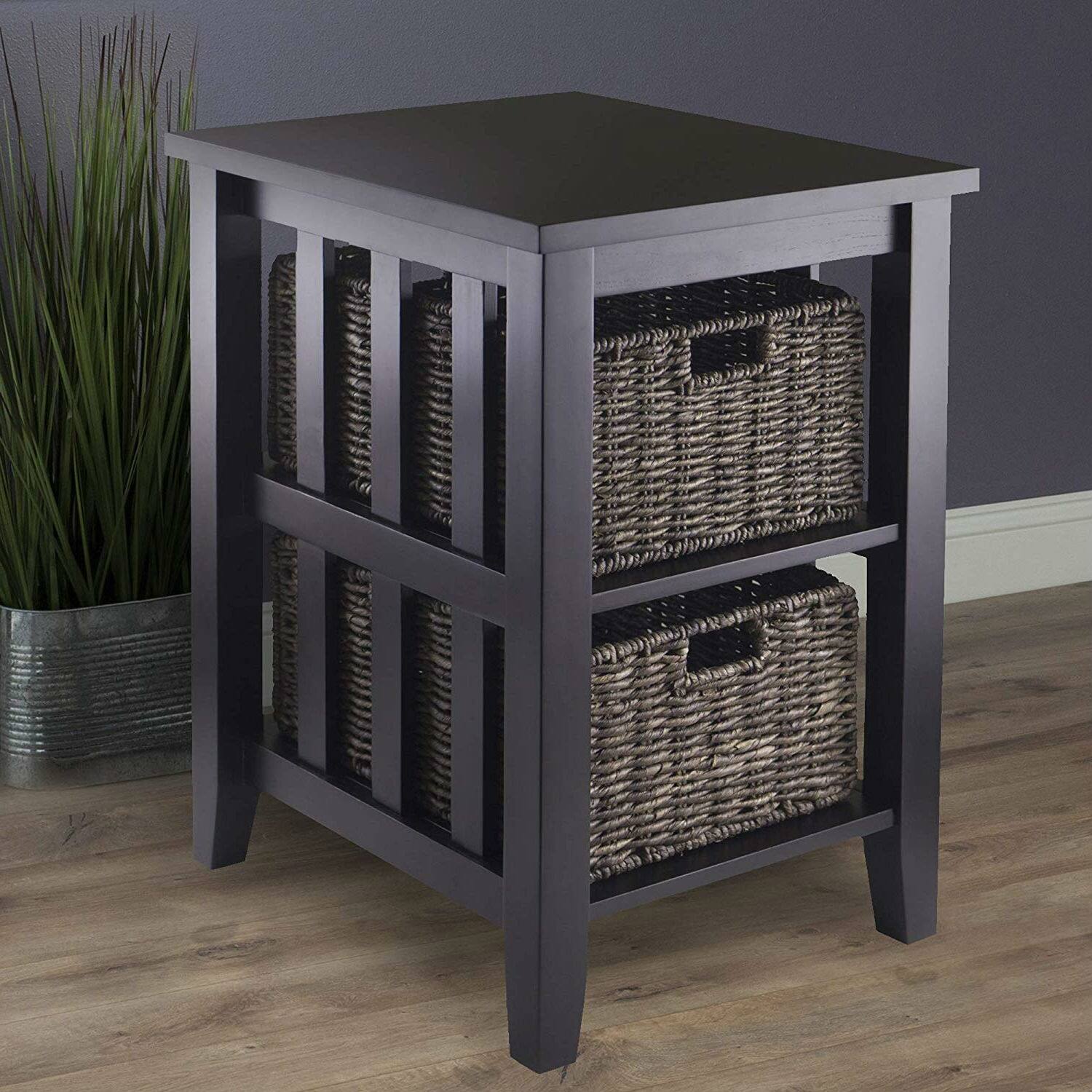 Left. Hivvago - Espresso 3 Tier Bookcase Shelf Accent Table with 2 Small Storage Baskets - Espresso.