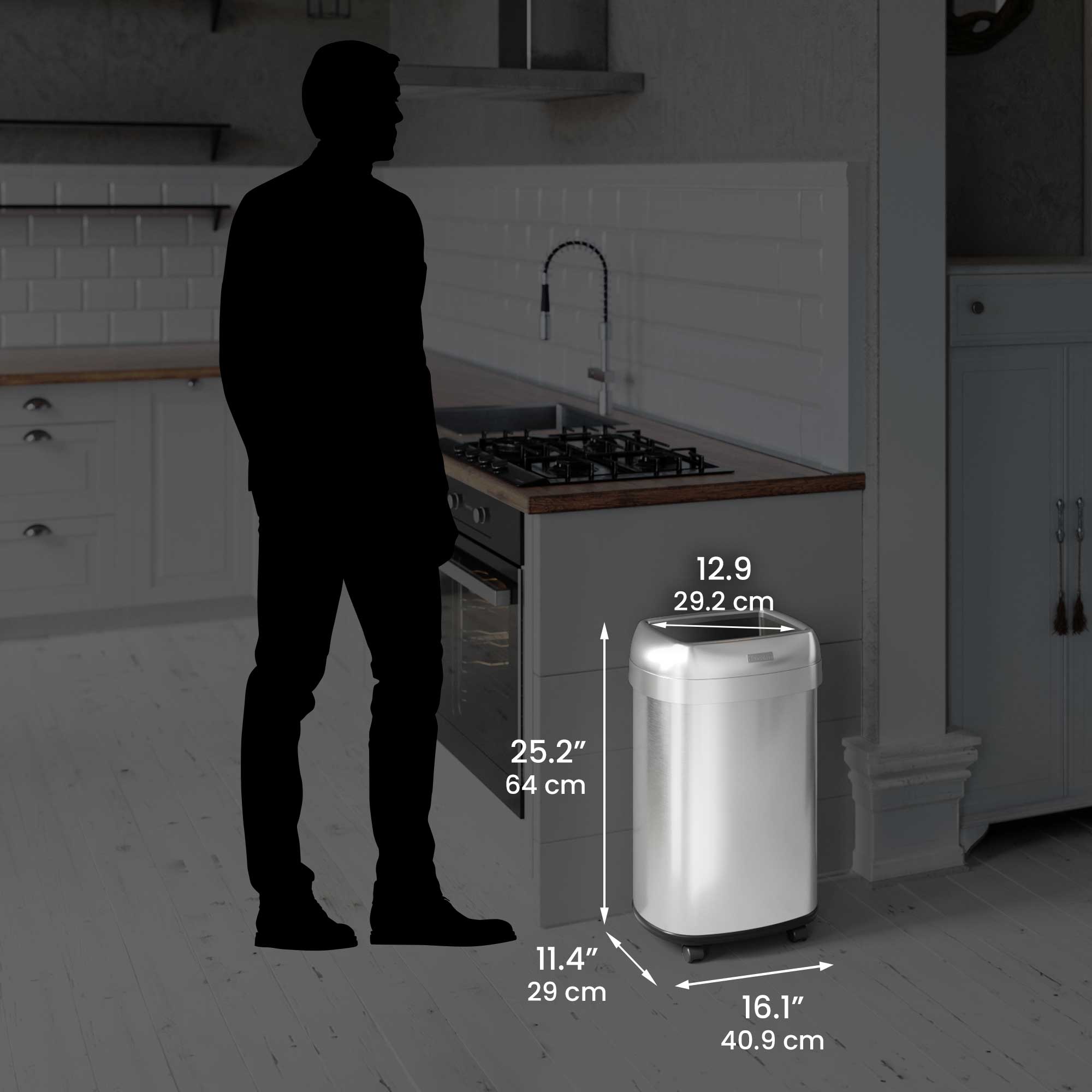 12.9" 29.2 cm  
25.2" 64 cm  
11.4" 29 cm  
16.1" 40.9 cm