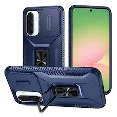 Front. Kitcheniva - Full Coverage Metal Stand Lens Cover Phone Case With Tempered Glass For Samsung A57 5G Blue - Blue.