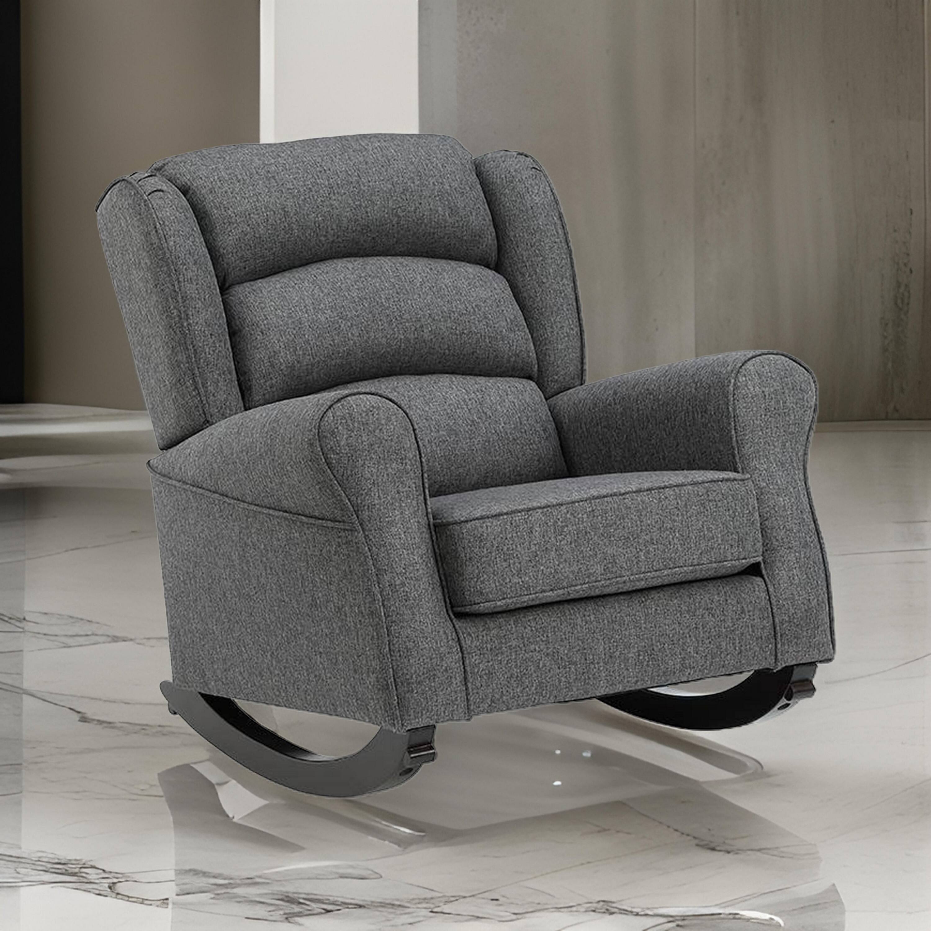Alt View 5. Manhattan Lane - 34 Inch Rocking Chair, Wood Frame, Channel Tufted Gray Fabric Upholstery - Gray.