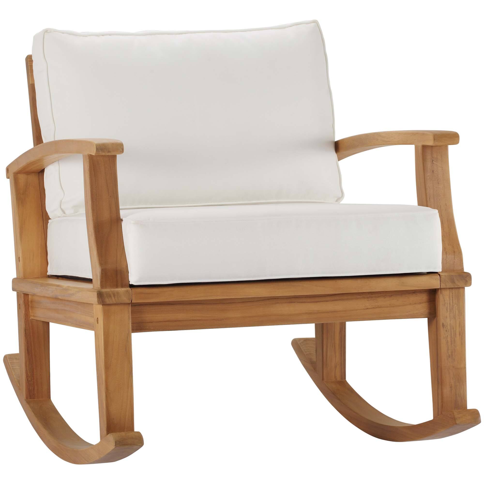 Angle. Modway - Marina Outdoor Patio Teak Rocking Chair by Modway - Natural White.