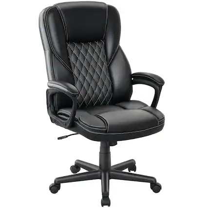 Front. Homcom - Office Chair High Back, PU Leather Executive Computer Desk Chair, Adjustable Height Lumbar Support Swivel Wheels - Black.