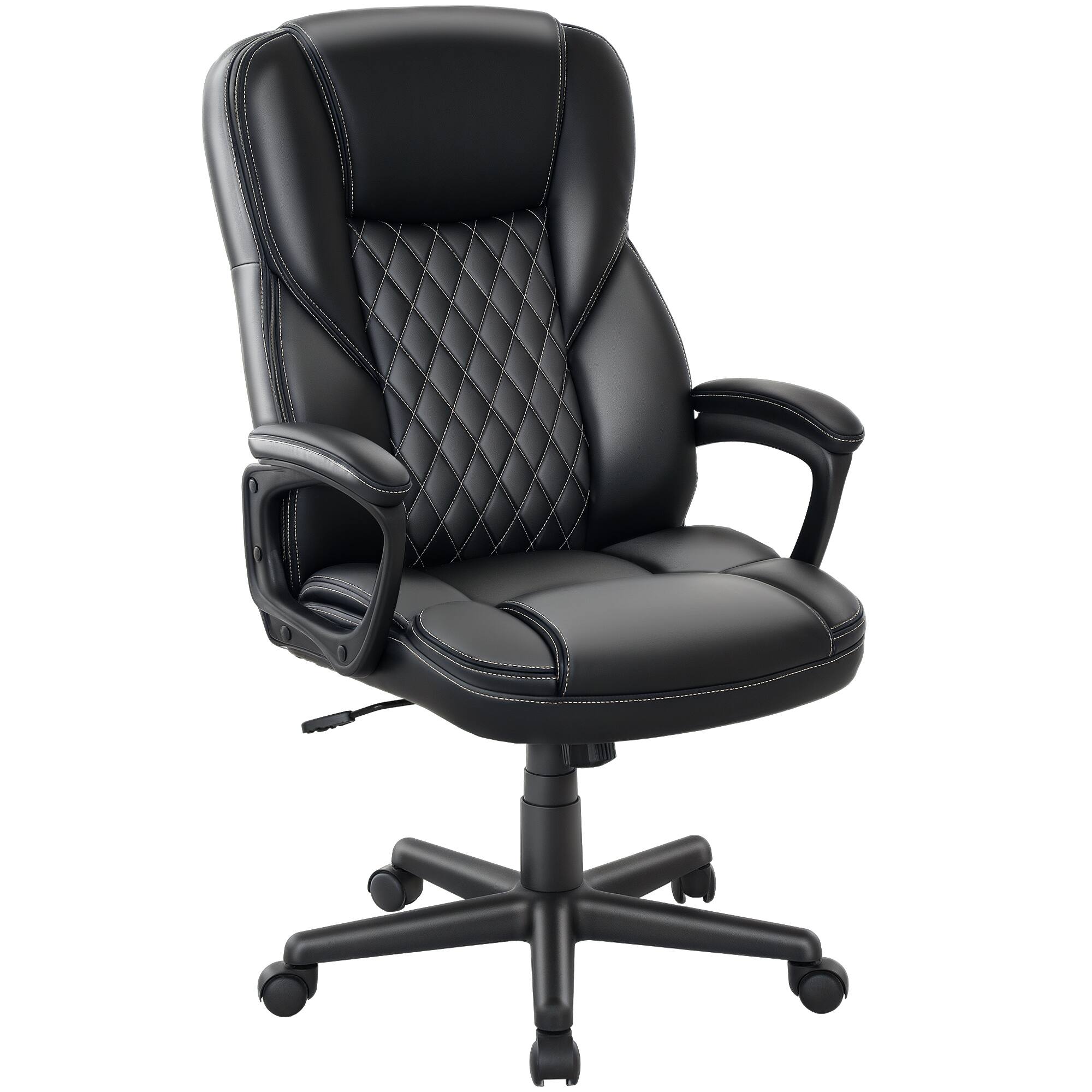 Front. Homcom - Office Chair High Back, PU Leather Executive Computer Desk Chair, Adjustable Height Lumbar Support Swivel Wheels - Black.