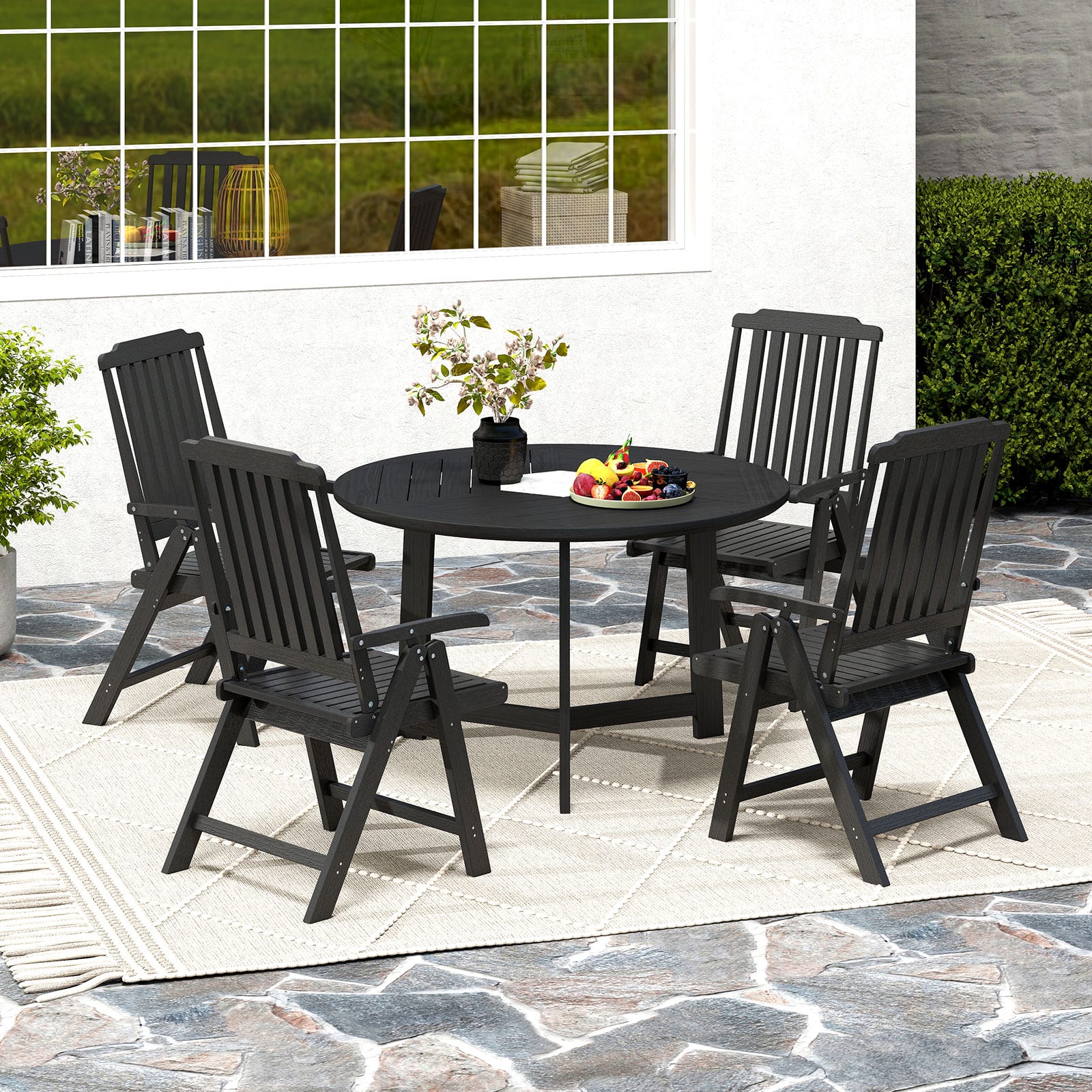 Gymax 4PCS Foldable Patio Chair w/Armrest Curved Back Slatted Seat