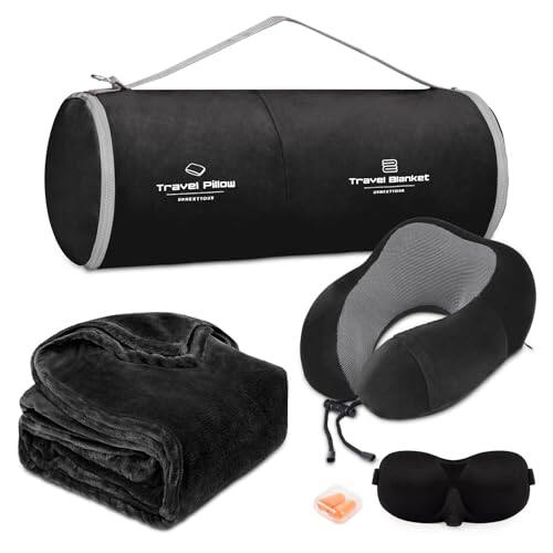 Pacoar Cade - Travel Pillow And Blanket Set Neck Pillows With Sleep Mask For Airplane Car Memory Foam Pink Perfect Travel Essentials: - A-black