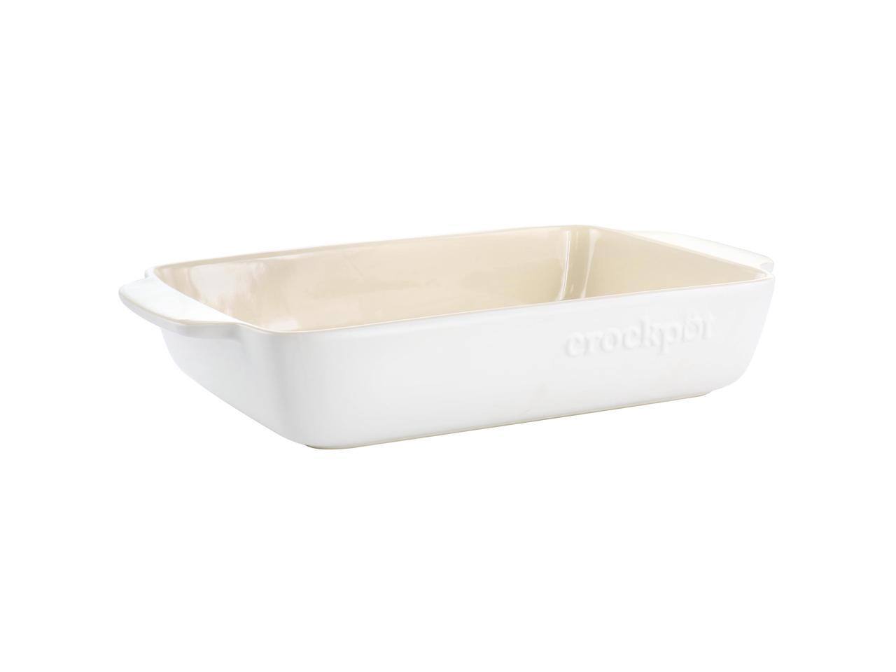 Front. Crockpot - Crockpot Artisan 4 Quart Rectangular Stoneware Bake Pan in Cream - Cream.