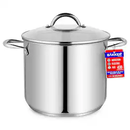 Bakken- Swiss - Bakken-Swiss Deluxe 14-Quart Stainless Steel Stockpot w/Tempered Glass See-Through Lid - Simmering Delicious Soups Stews - Silver