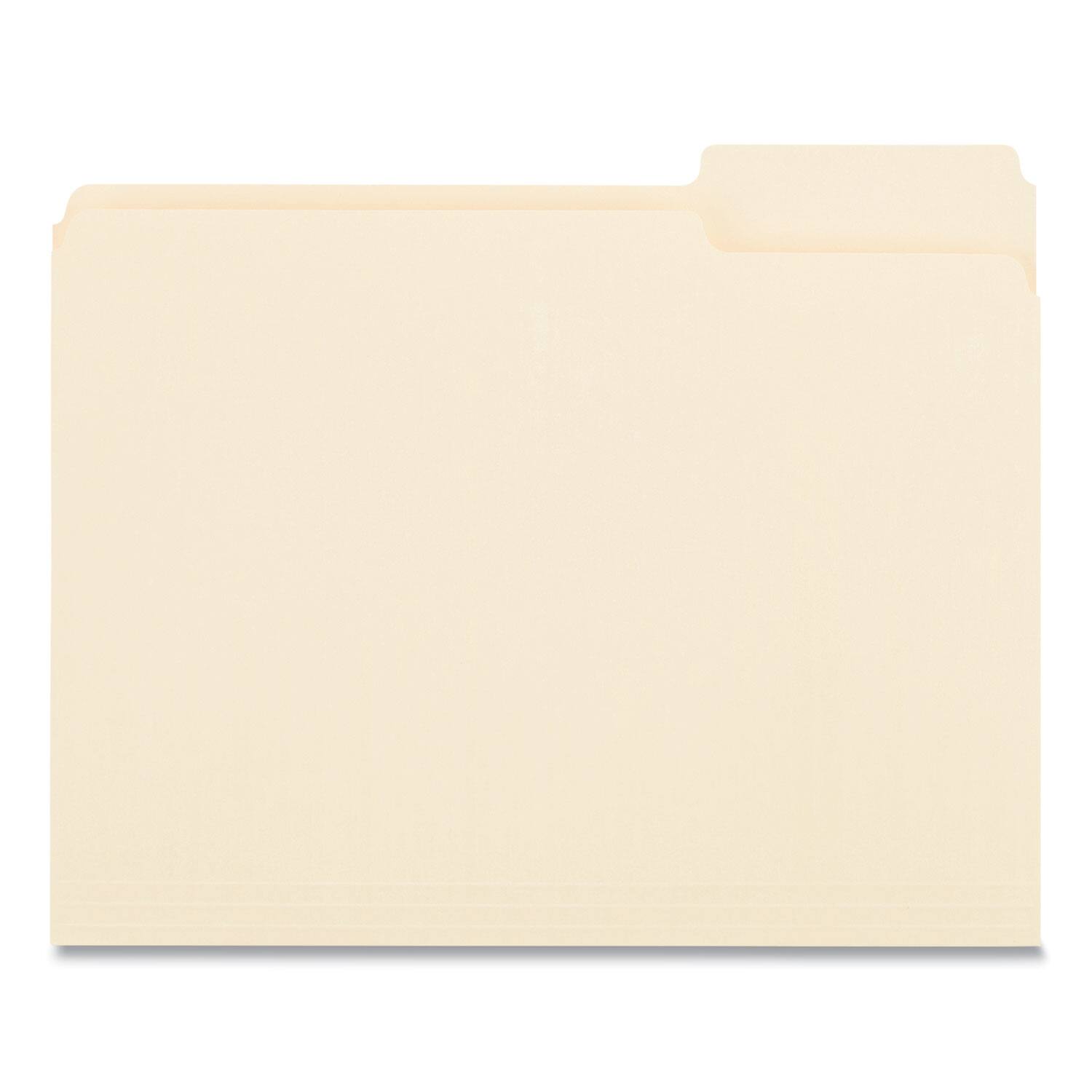 Left. Universal - Top Tab File Folders, 1/3-Cut Tabs: Right Position, Letter Size, 0.75" Expansion, Manila, 100/Box.