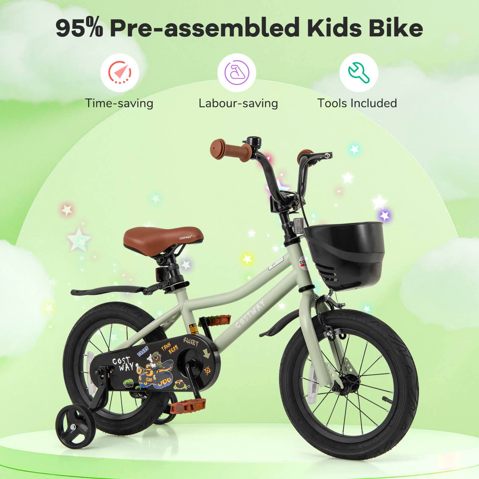 95% Pre-assembled Kids Bike

Time-saving  
Labour-saving  
Tools Included