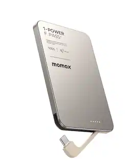 Momax - Ultra-Slim 5000mAh Portable Power Bank with Built-in USB-C Cable, PD 20W Fast Charging (No Wireless,No Lightning) - Titanium