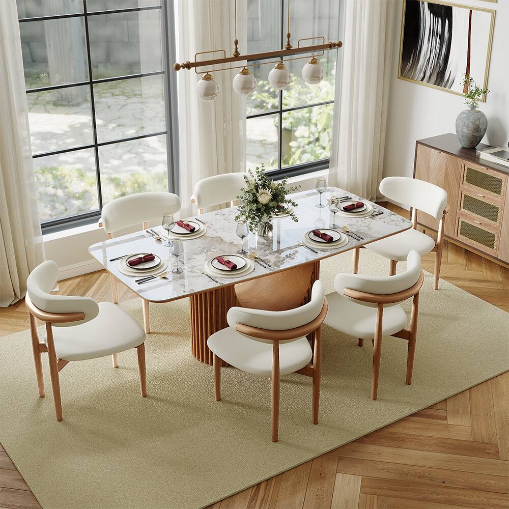 Angle. POVISON - Mid-Century Modern Wood Dining Chairs Set of 2（PU Leather，Beige & Light  Walnut） - Beige & Light Walnut.