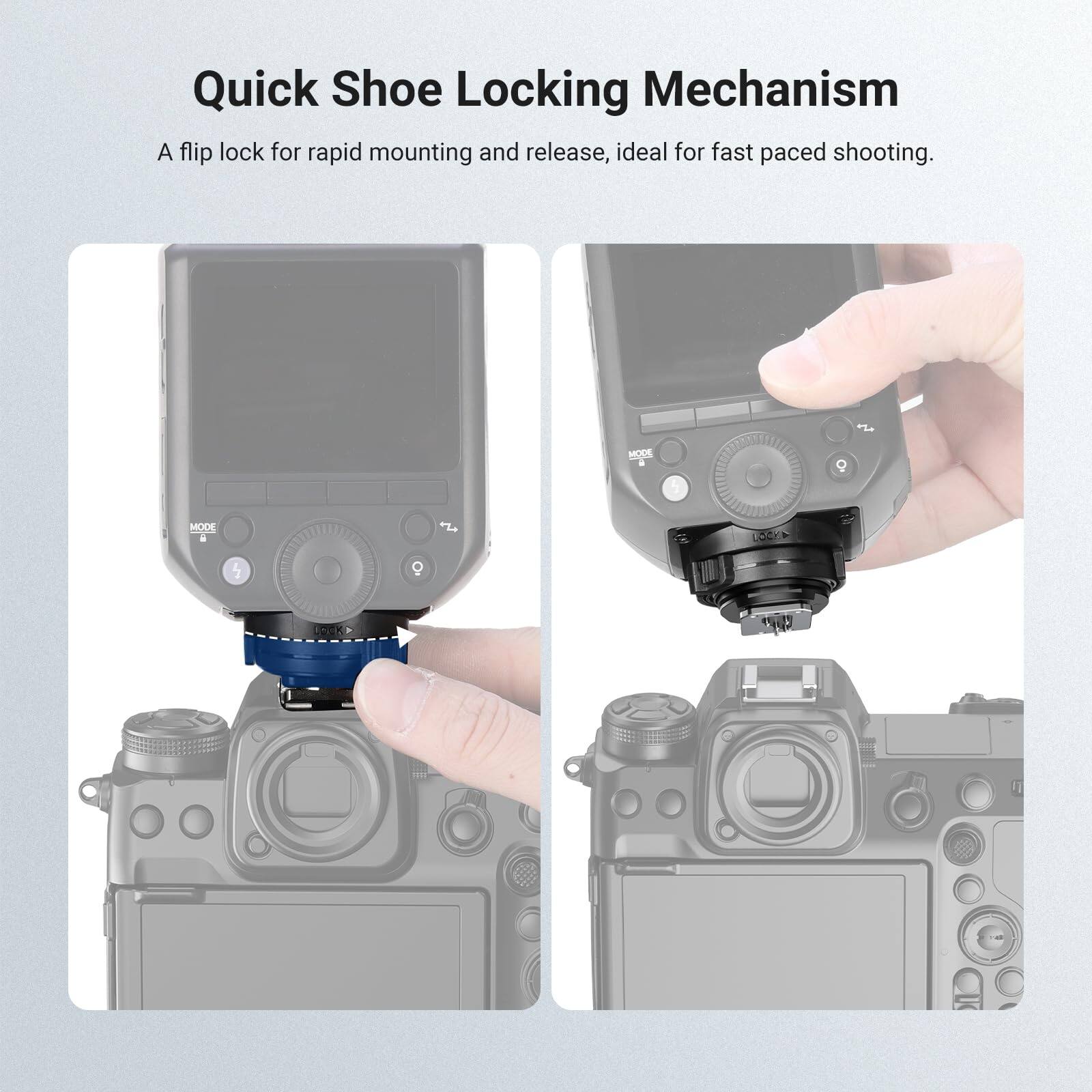 Quick Shoe Locking Mechanism  
A flip lock for rapid mounting and release, ideal for fast-paced shooting.